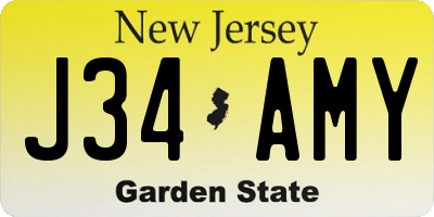 NJ license plate J34AMY