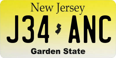 NJ license plate J34ANC