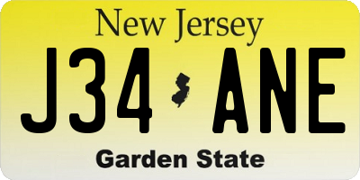 NJ license plate J34ANE