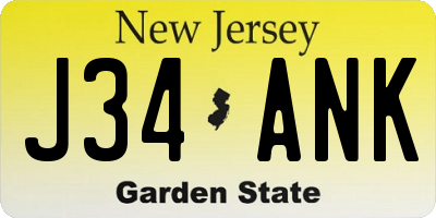 NJ license plate J34ANK