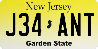 NJ license plate J34ANT