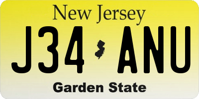 NJ license plate J34ANU