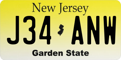 NJ license plate J34ANW