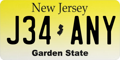 NJ license plate J34ANY