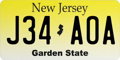 NJ license plate J34AOA