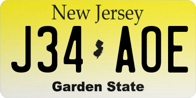 NJ license plate J34AOE