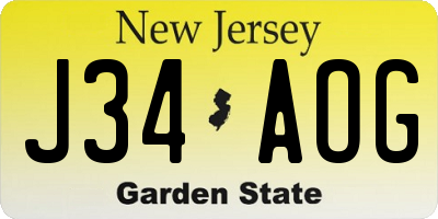 NJ license plate J34AOG