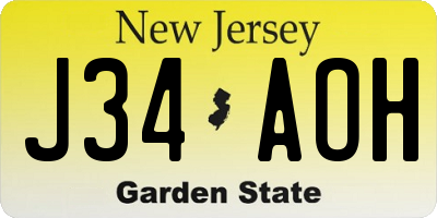 NJ license plate J34AOH