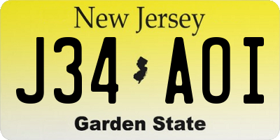 NJ license plate J34AOI