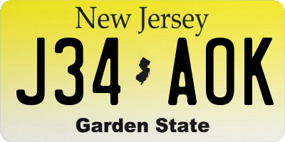 NJ license plate J34AOK