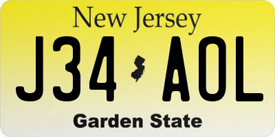 NJ license plate J34AOL