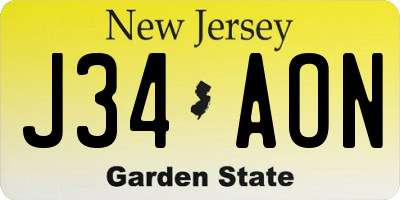 NJ license plate J34AON