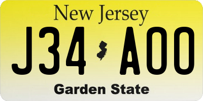 NJ license plate J34AOO