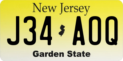 NJ license plate J34AOQ