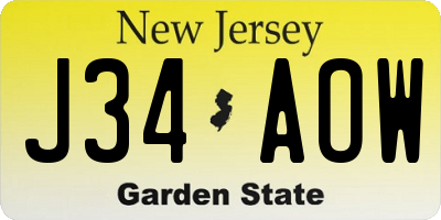 NJ license plate J34AOW