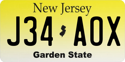 NJ license plate J34AOX