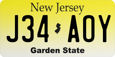 NJ license plate J34AOY