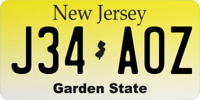 NJ license plate J34AOZ