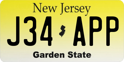 NJ license plate J34APP