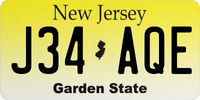 NJ license plate J34AQE