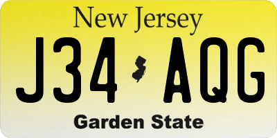 NJ license plate J34AQG