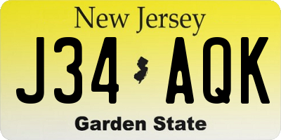 NJ license plate J34AQK