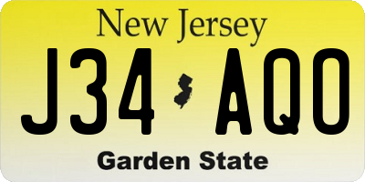 NJ license plate J34AQO