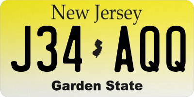 NJ license plate J34AQQ