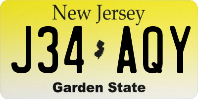 NJ license plate J34AQY