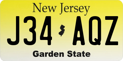 NJ license plate J34AQZ