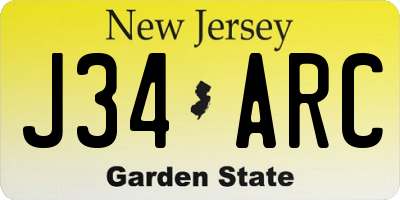 NJ license plate J34ARC