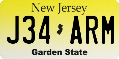 NJ license plate J34ARM