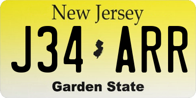 NJ license plate J34ARR