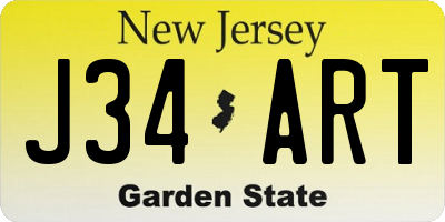 NJ license plate J34ART