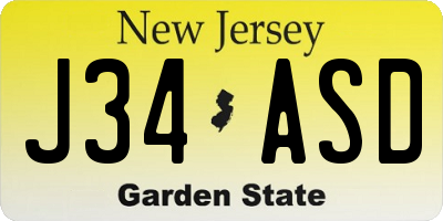 NJ license plate J34ASD