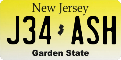 NJ license plate J34ASH