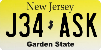 NJ license plate J34ASK