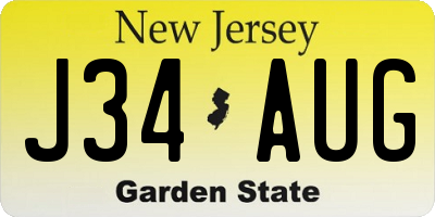 NJ license plate J34AUG