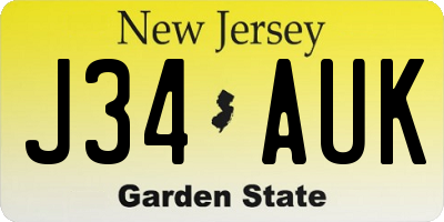 NJ license plate J34AUK