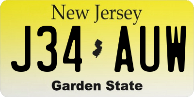 NJ license plate J34AUW