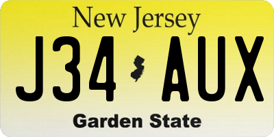 NJ license plate J34AUX