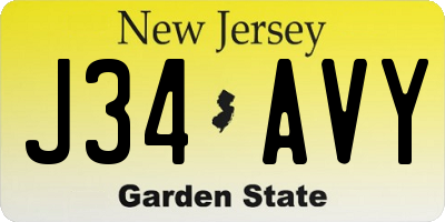 NJ license plate J34AVY