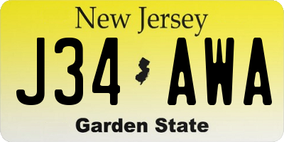 NJ license plate J34AWA