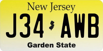 NJ license plate J34AWB