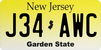 NJ license plate J34AWC