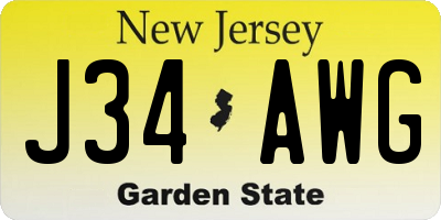 NJ license plate J34AWG