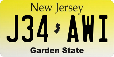 NJ license plate J34AWI