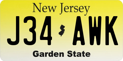 NJ license plate J34AWK