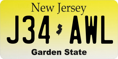 NJ license plate J34AWL