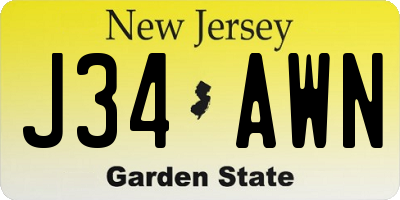 NJ license plate J34AWN